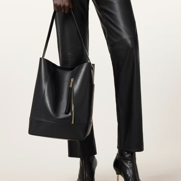 All Saints Handbags - All Saints Black Leather Hobo Bag with Gold Hardware